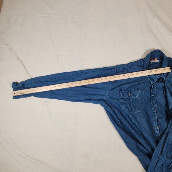 Wrangler Premium Quality Blue Denim Button Shirt Mens XL Pockets Western America - Picture 8 of 15